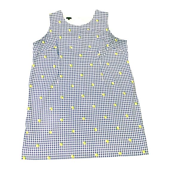 Talbots Womens Dress 22W Sleeveless Blue White Gingham Embroidered Lemons Lined - Picture 3 of 16